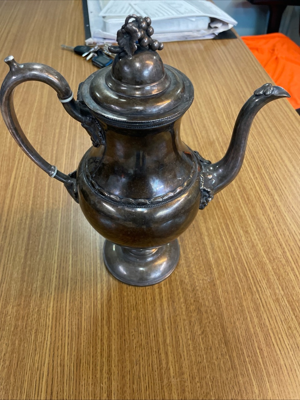 Vintage WM Rogers Silverplate Tea/Coffee Pot - Brown/Silver Finish Ivory accents